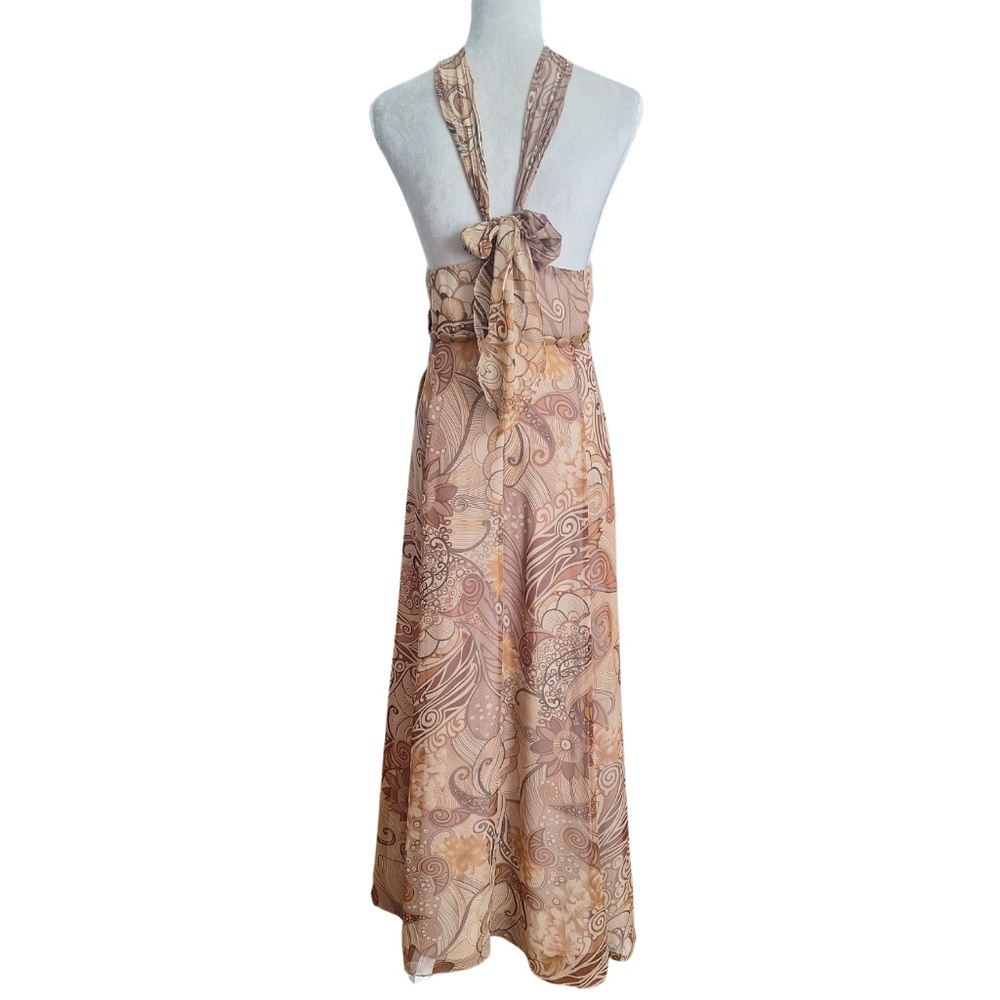 Adrianna Papell Silk Halter Maxi Dress 14 Boho Gown Wedding Guest Beach Cocktail - Picture 2 of 12